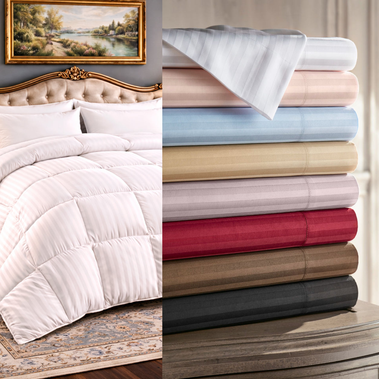 1200 Thread Count Egyptian Cotton Duvet Cover & Down Comforter Bundle (Stripe)