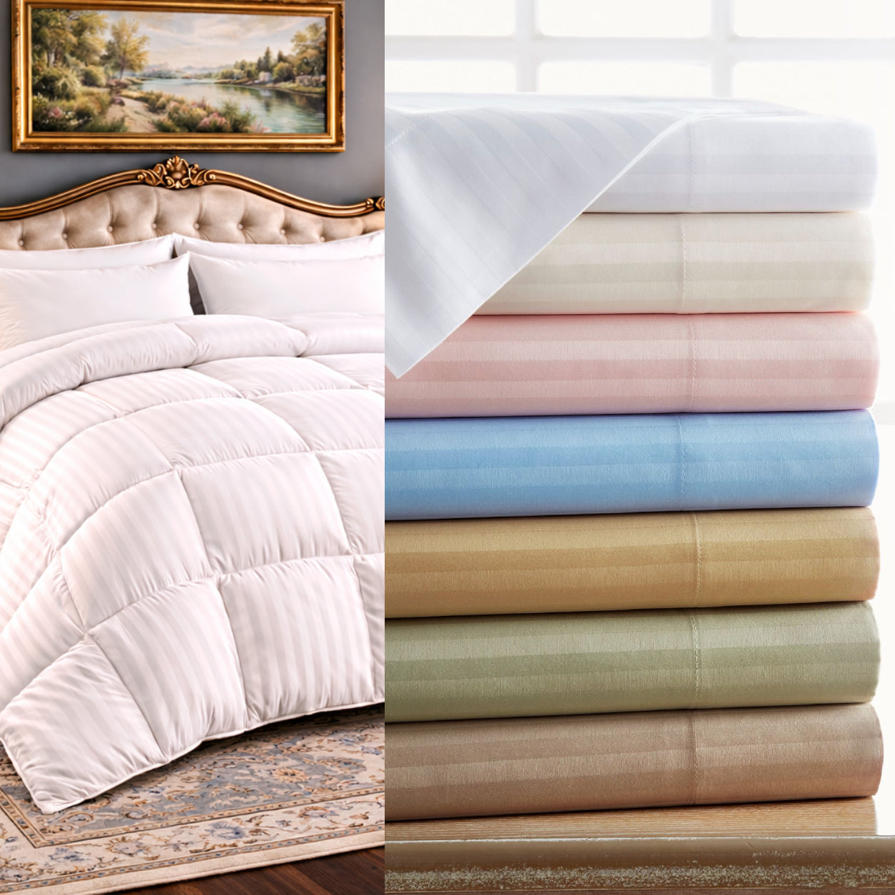 1500 Thread Count Egyptian Cotton Duvet Cover & Down Comforter Bundle (Stripe)