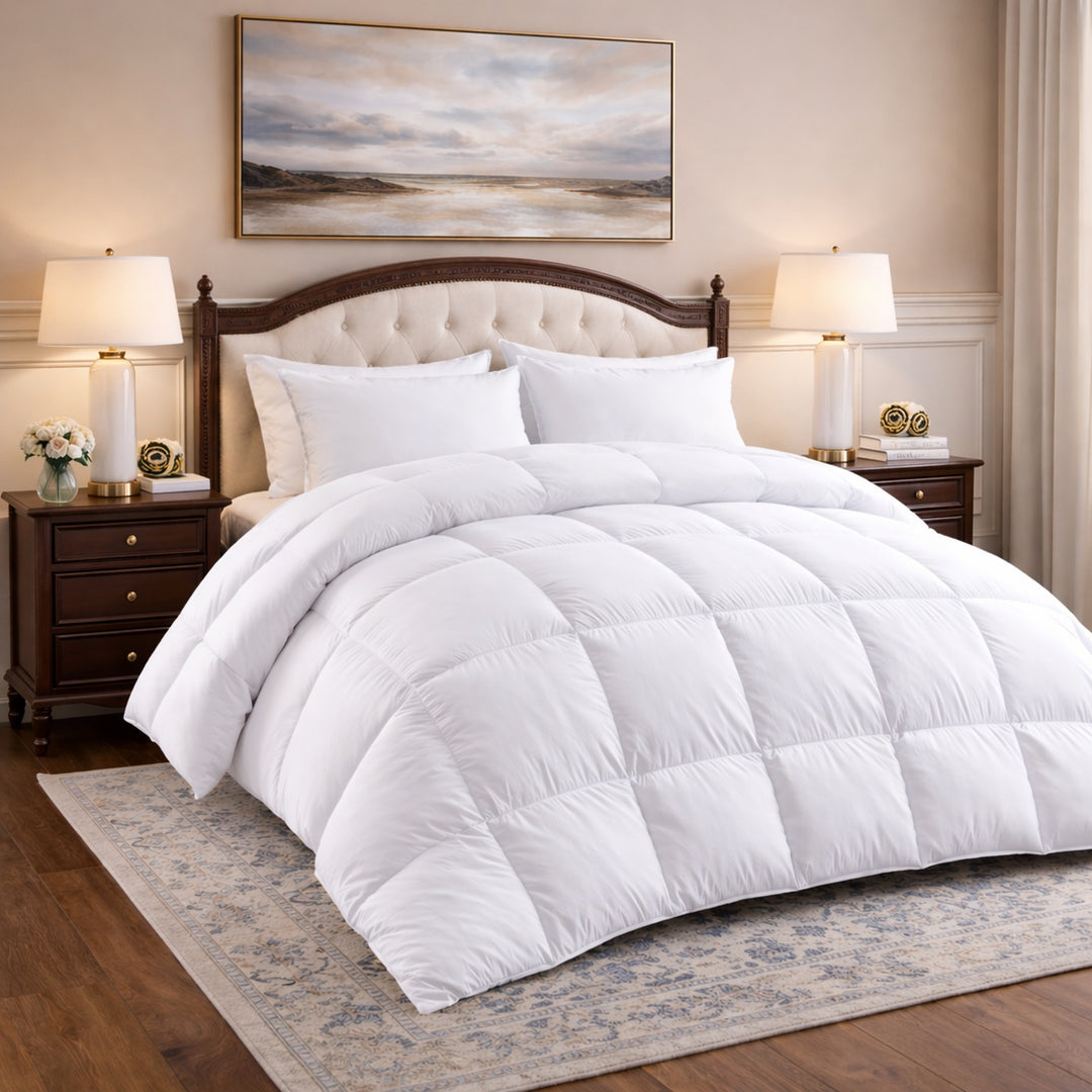 Goose Down Comforter Luxurious 750 Fill Power All Year Warm - 100% Egyptian Cotton Cover