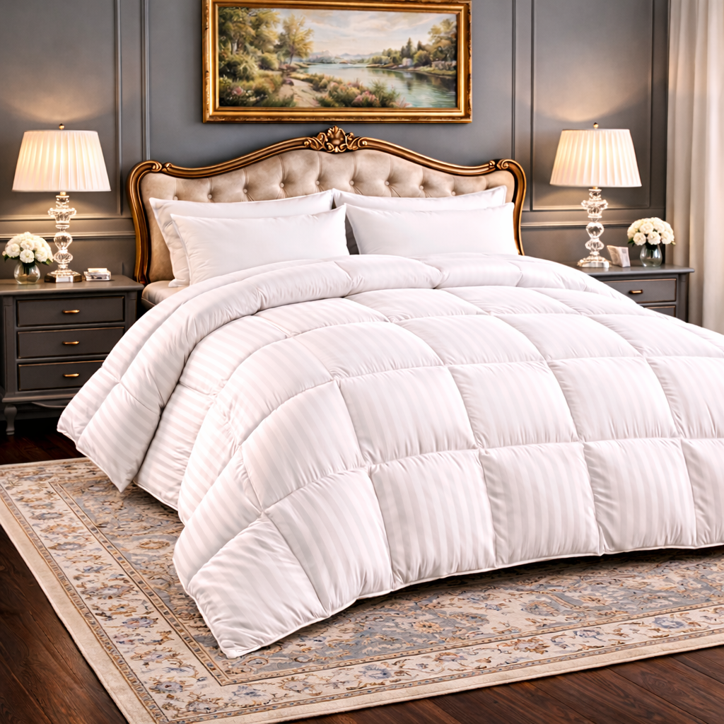 750 Fill Power Striped Goose Down Comforter & Pillow Combo