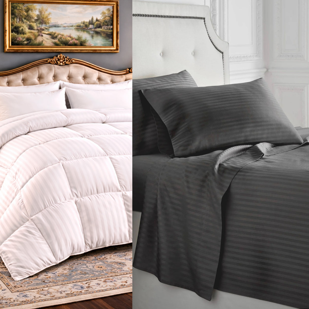 1500 Thread Count Egyptian Cotton Duvet Cover & Down Comforter Bundle (Stripe)