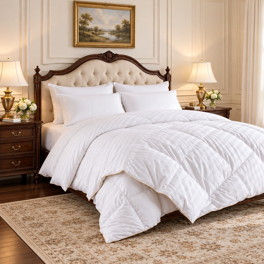 Goose Down Comforter Heavyweight Luxurious 700 Fill Power White Stripe - 100% Egyptian Cotton Cover