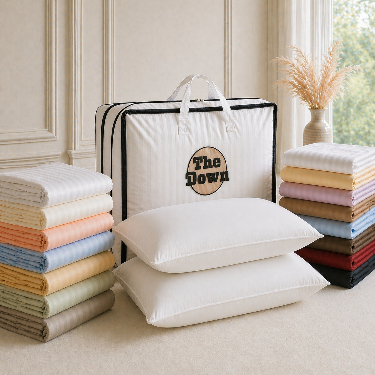 10 Pc Goose Down Bedding Bundle - 1500 Thread Count Egyptian Cotton (Stripe)