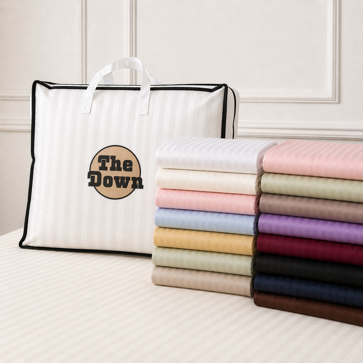 8Pc Egyptian Cotton Bedding Bundle - 1500 Thread Count (Stripe)