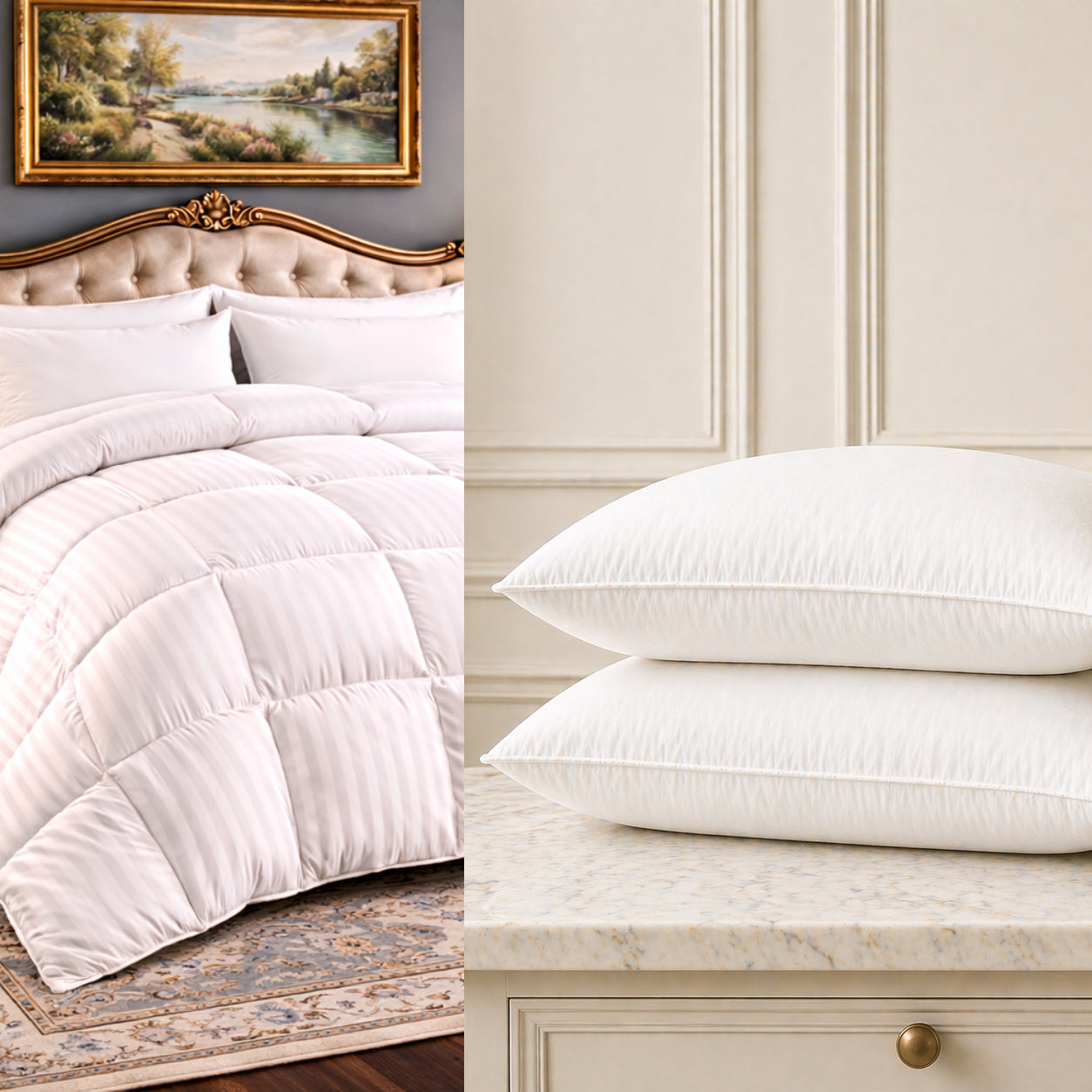 750 Fill Power Striped Goose Down Comforter & Pillow Combo
