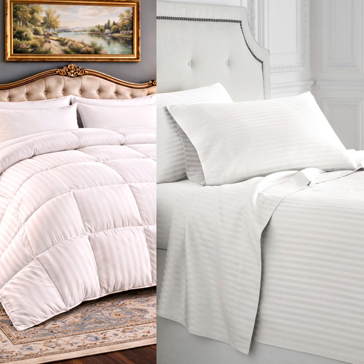 1500 Thread Count Egyptian Cotton Duvet Cover & Down Comforter Bundle (Stripe)