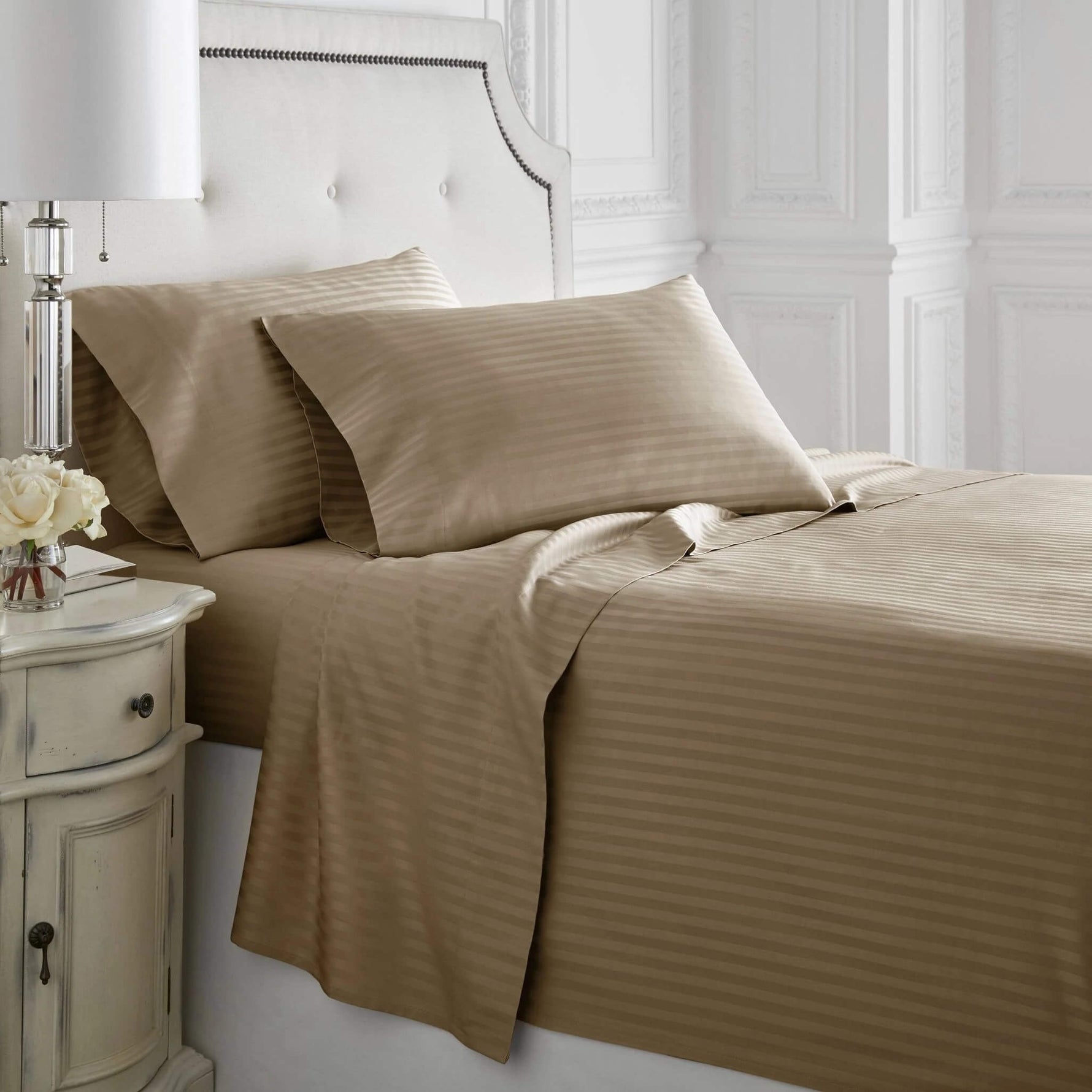 1200 Thread Count 100% Egyptian Cotton Taupe Stripe Duvet Cover Set