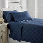 1500 thread count egyptian cotton stripe duvet cover set in navy color