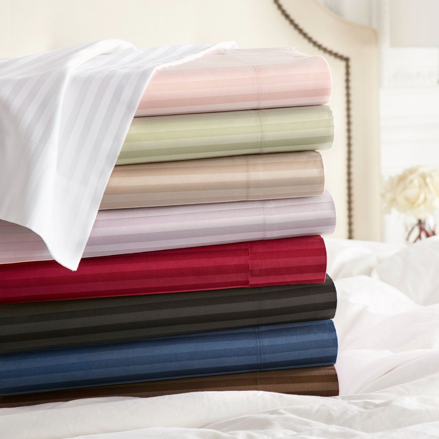 Egyptian Cotton 2 Piece Pillow Case Set (Stripe)