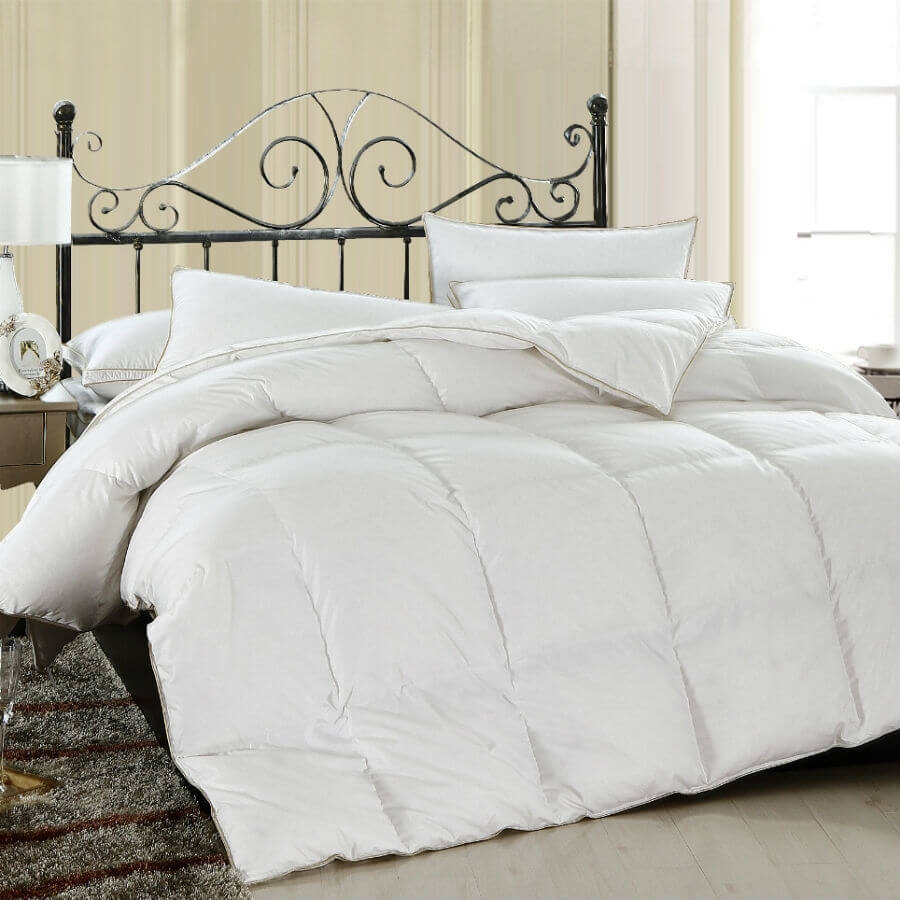 Down Comforter Oversized 600 Fill Power White Solid - Luxurious 100% Egyptian Cotton Cover