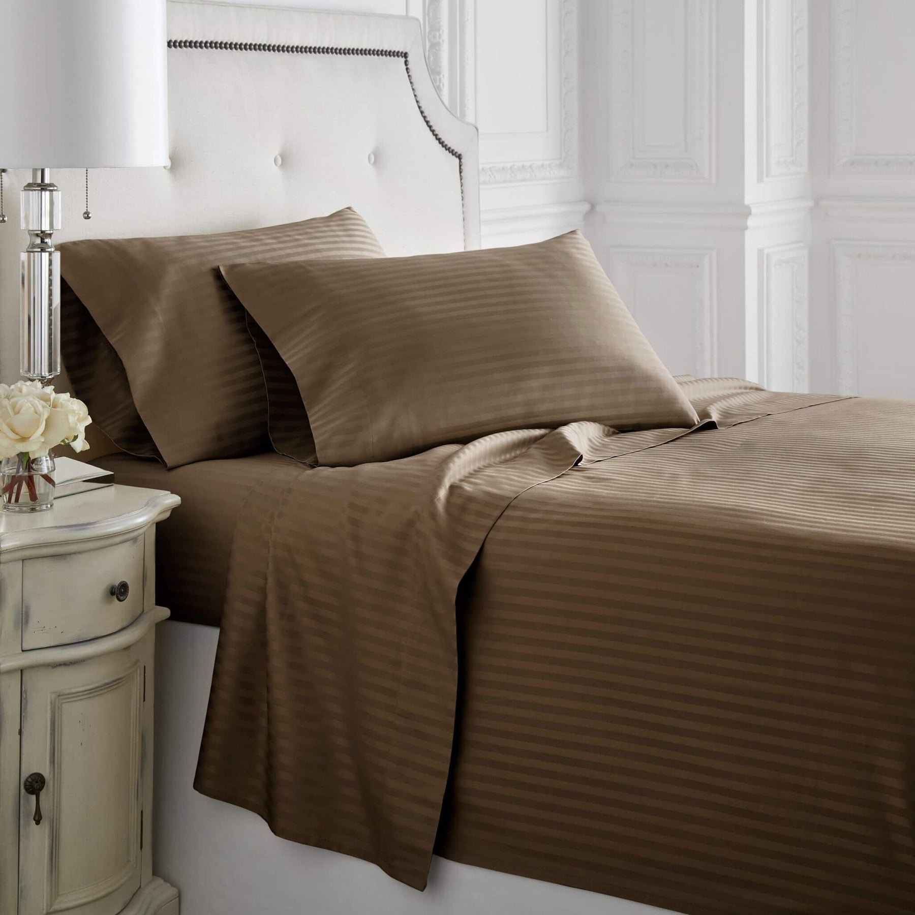 600 Thread Count 100% Egyptian Cotton Twin Sheet Sets (Style: Stripe)