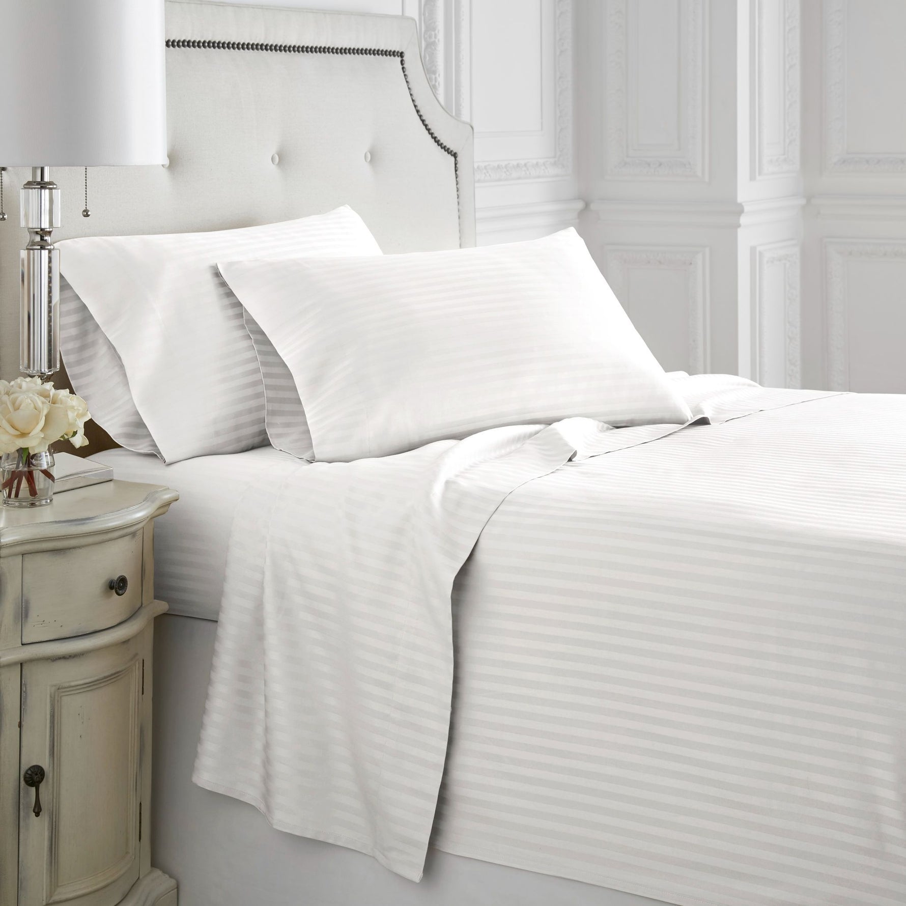 1500 Thread Count 100% Egyptian Cotton White Stripe Duvet Cover Set