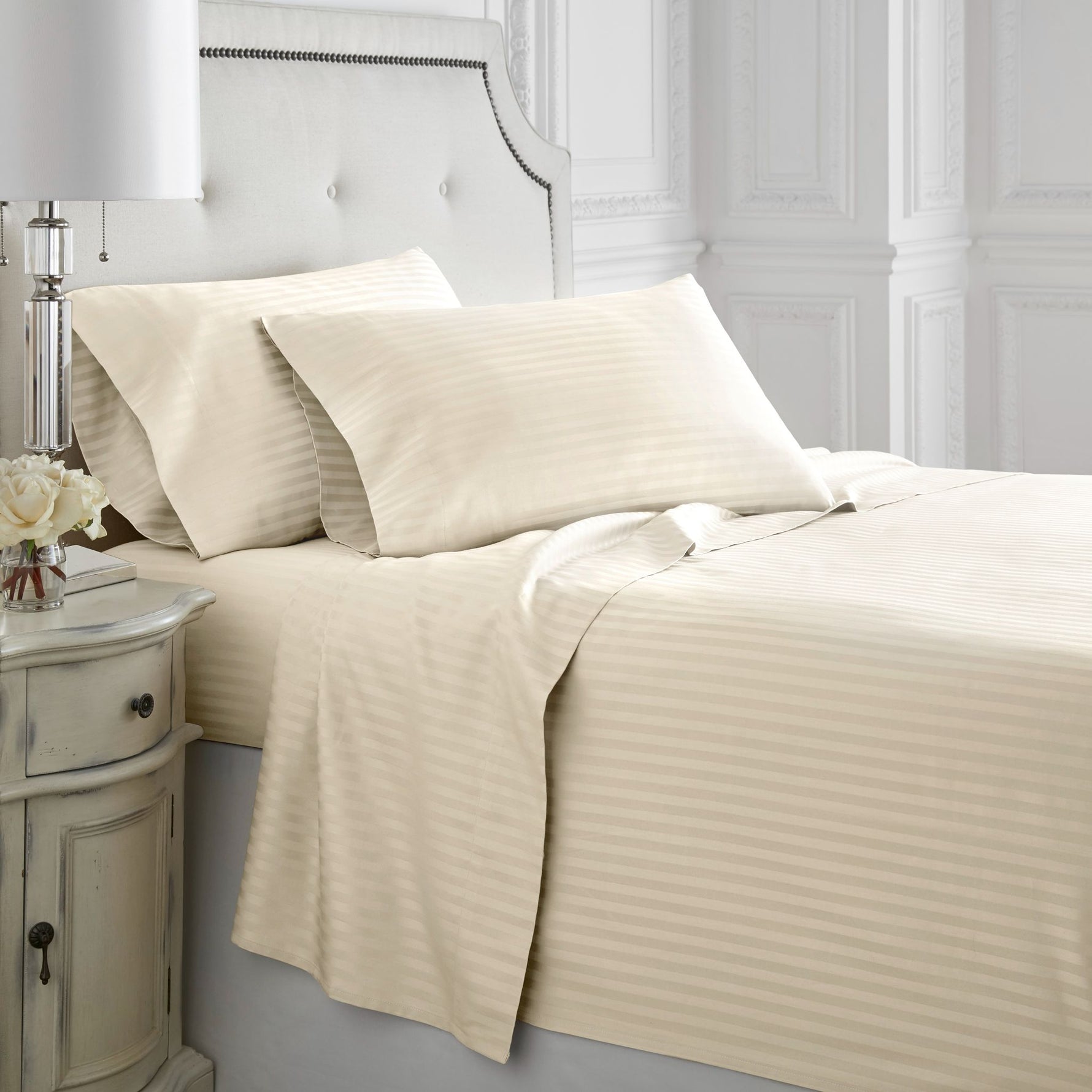 1500 Thread Count Egyptian Cotton Stripe Ivory Sheets