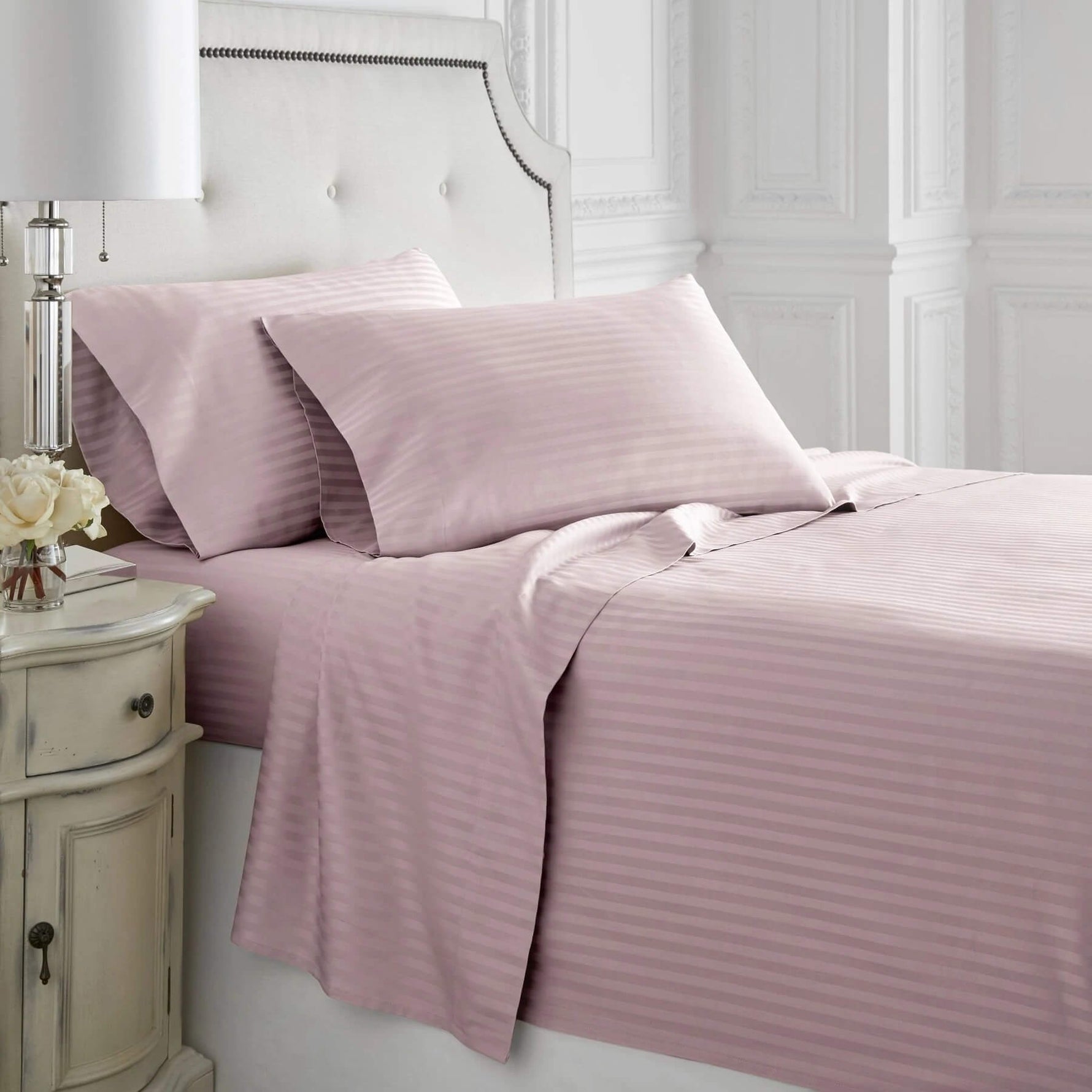 1500 Thread Count 100% Egyptian Cotton Lavender Stripe Duvet Cover Set