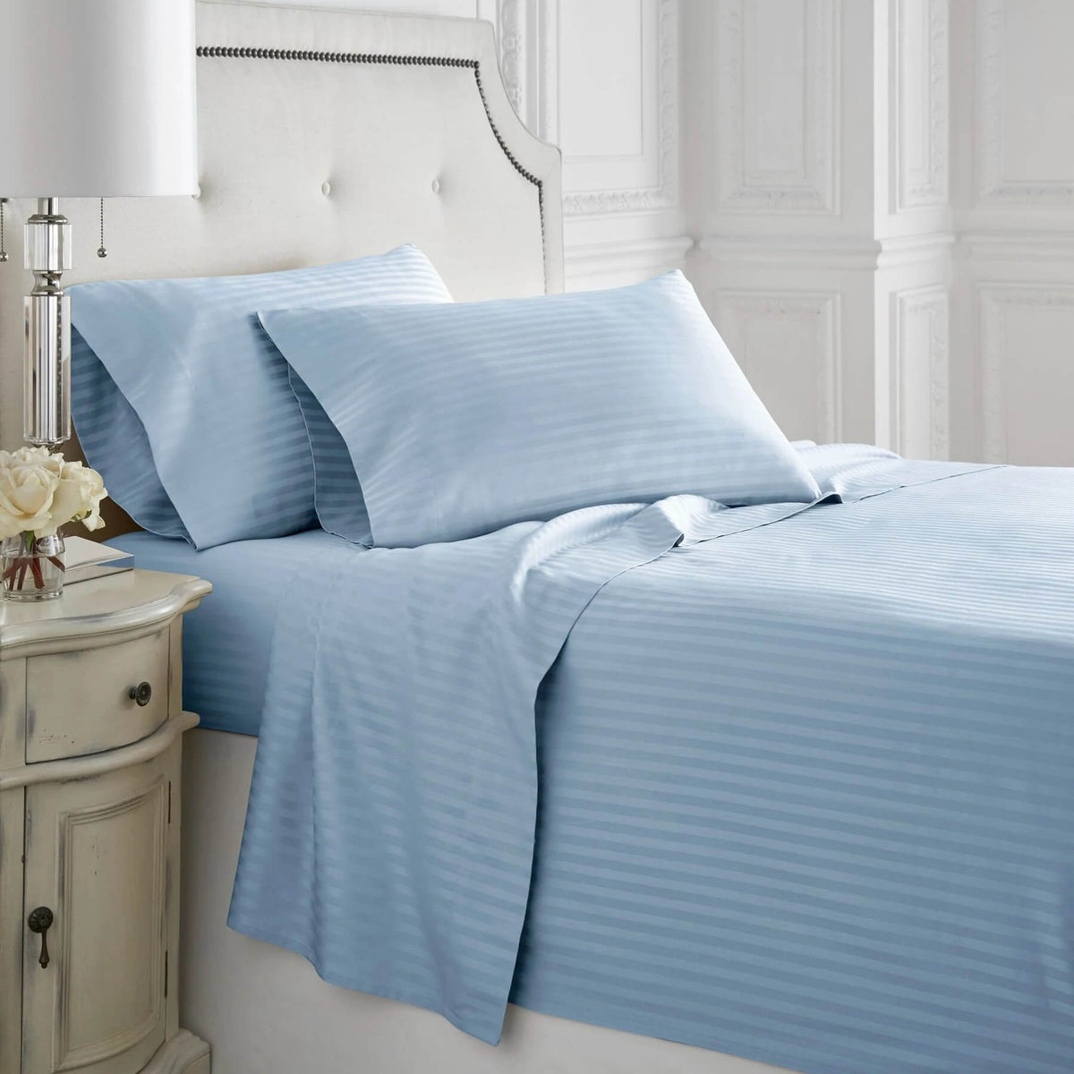 1000 Thread Count 100% Egyptian Cotton Blue Stripe Duvet Cover Set