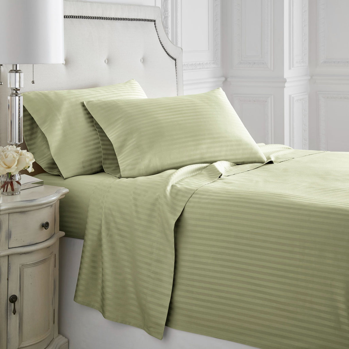 1200 Thread Count Egyptian Cotton Stripe Sage Sheets