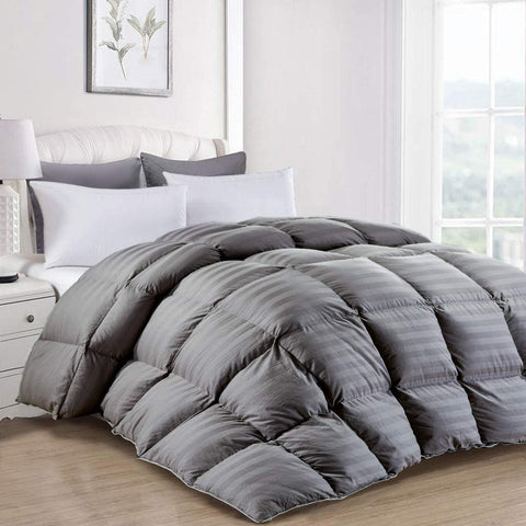 Luxurious 750 Fill Power Grey Stripe Down Comforter 100 Egyptian Co